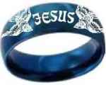 Jesus and Dove Stainless steel ring-blue